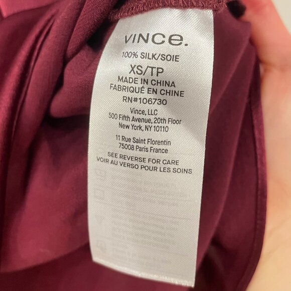 Last Chance! New Vince 100% Silk Split Neck Blouse Burgundy XS $325 - Picture 6 of 6